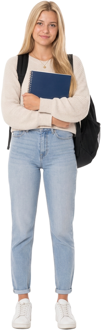 Pre-med student standing with a notebook and backpack